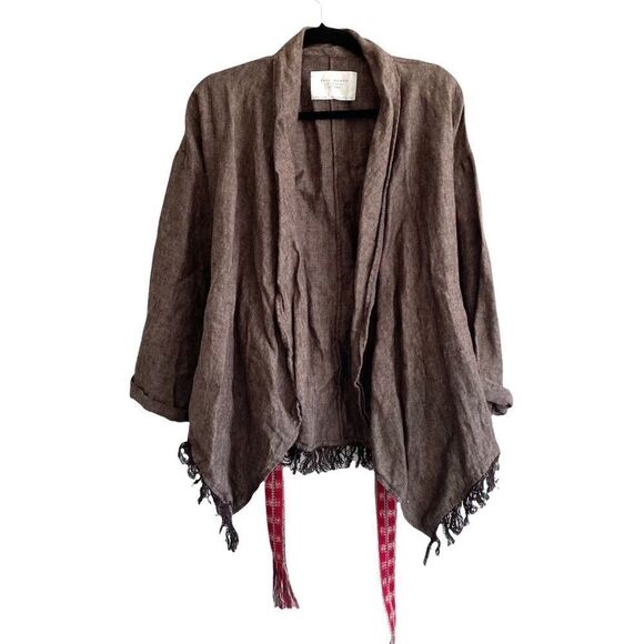 ZARA Boho Linen Wrap Cardigan Blazer Jacket Brown XS/S - Picture 10 of 14